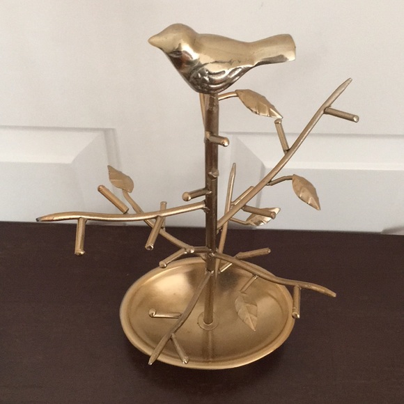 Jewelry Necklace Stand Gold Color Bird Tree Branches Leaves Base bowl - Picture 5 of 11